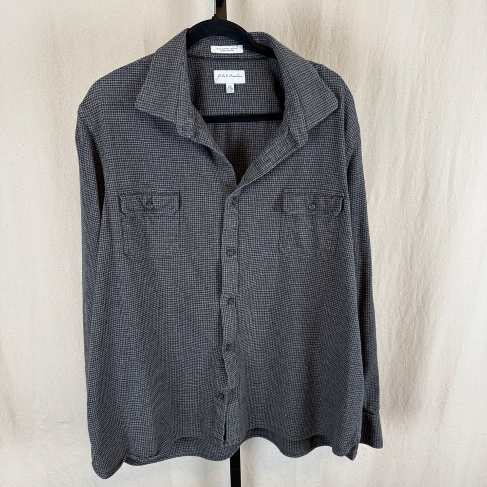 John W Nordstrom Mens XXL Supima Cotton Houndstooth Shirt Elbow Patch Grey Black